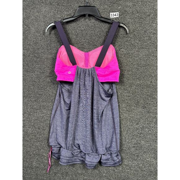 Lululemon Tank Top Built In Bra Womens Size 4 Gray Magenta Purple Print - Picture 2 of 7